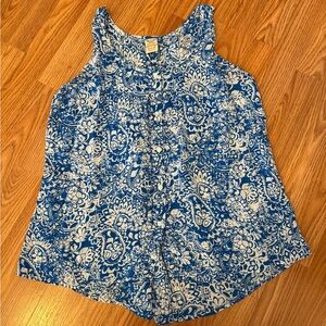 Blue & White Floral Button Down Tank Top